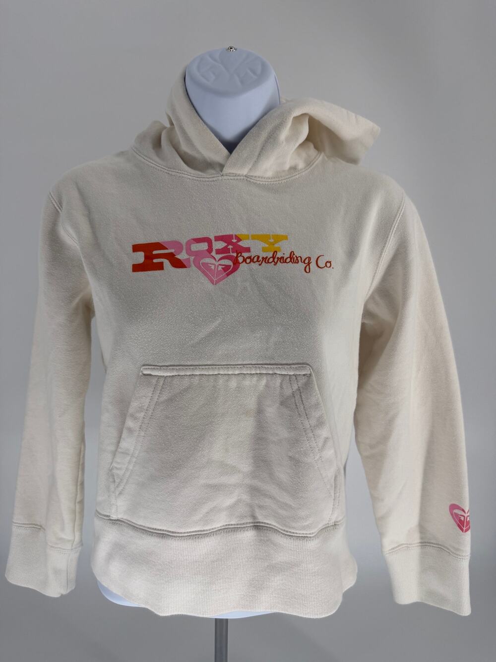 Roxy Girl Large White Pullover Hoodie Surf Boardriding Co Logo Fleece Youth L